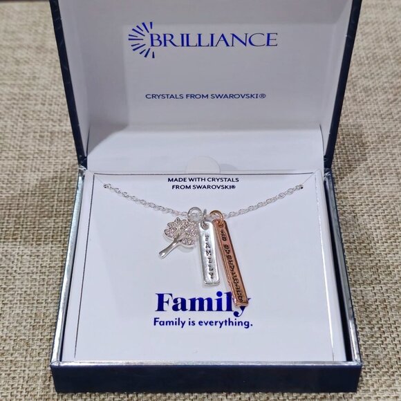 “Family Tree” Swarovski Crystal Necklace – Sterling Silver & 18K Gold 18" - Picture 3 of 5